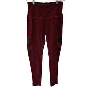 Beyond Yoga Leggings M Womens Red Mesh Panel Activewear Heather Casual